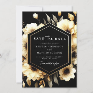  Rustic Floral Gold and Black Wedding Save The Date