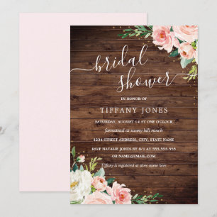 Rustic Floral Gold Blush Bridal Shower Invitation