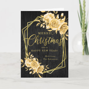 Rustic Floral Gold Christmas Holiday Wishes Card