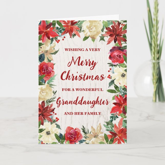 Rustic Floral Granddaughter & Family Christmas Card (Front)
