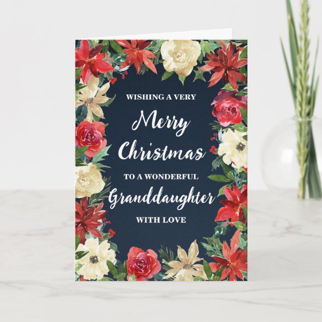 Rustic Floral Granddaughter Merry Christmas Card (Front)