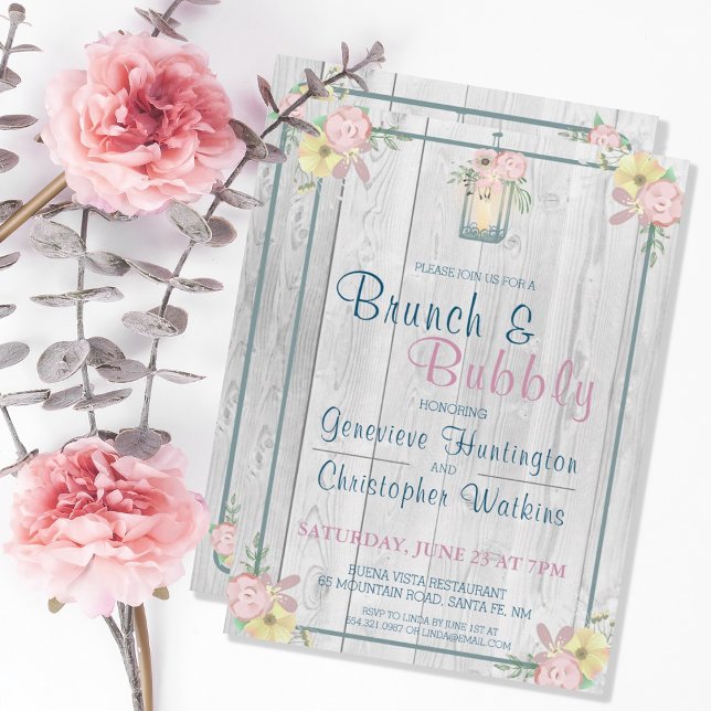 RUSTIC FLORAL GRAY BARNWOOD COUPLES BRIDAL BRUNCH INVITATION (Creator Uploaded)
