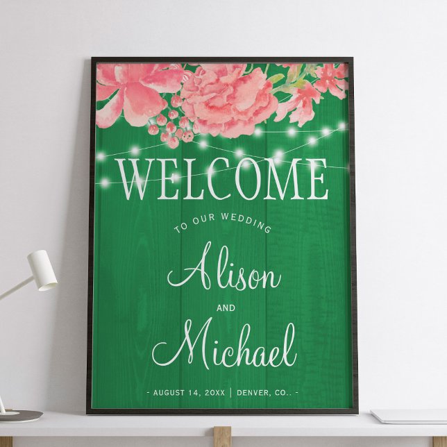 Rustic floral green barn wedding welcome sign (Creator Uploaded)