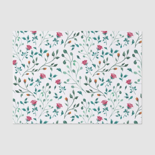 Rustic Floral & Green Foliage Pattern Tissue Paper (Front)