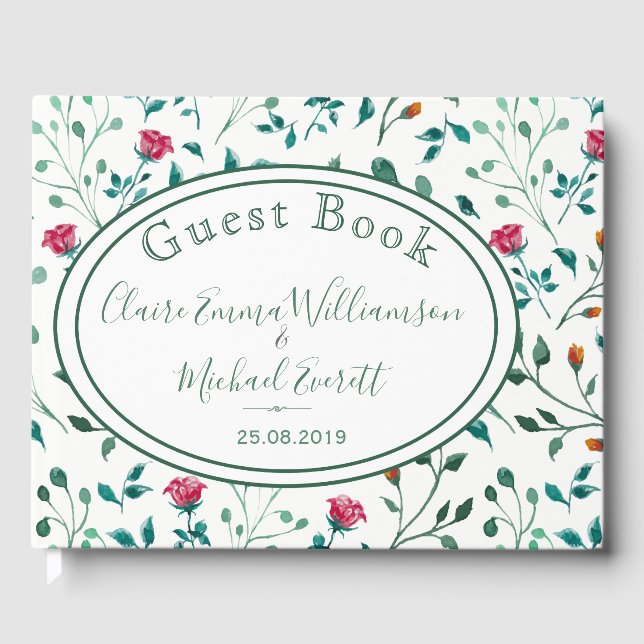 Rustic Floral & Green Foliage Pattern | Wedding Guest Book (Front)
