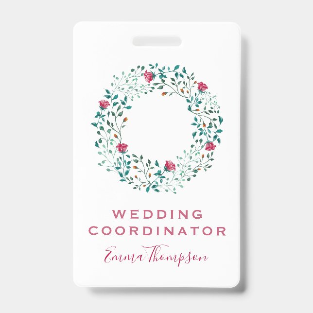 Rustic Floral & Green Foliage Pattern | Wedding ID Badge (Front)
