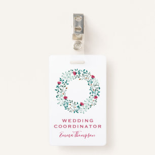 Rustic Floral & Green Foliage Pattern Wedding ID Badge