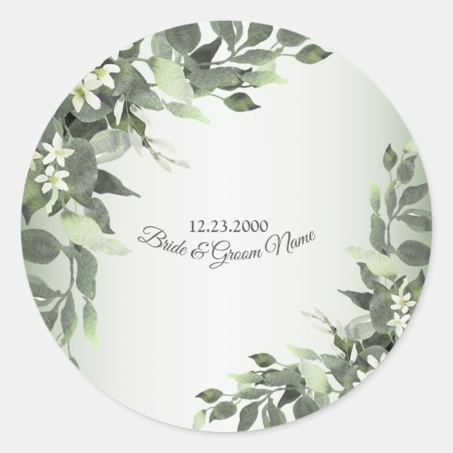 Rustic Floral Greenery Eucalyptus Leaves Classic Round Sticker (Front)