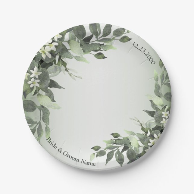 Rustic Floral Greenery Eucalyptus Leaves Paper Plate (Front)