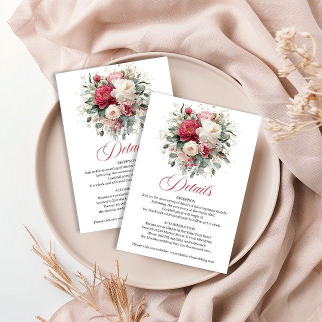 Rustic Floral Greenery Gold Wedding Details Enclosure Card (Rustic Floral Greenery Gold Wedding Details)