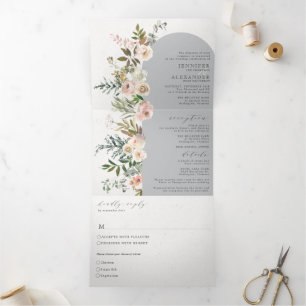 Rustic Floral Grey All in One Wedding Tri-Fold