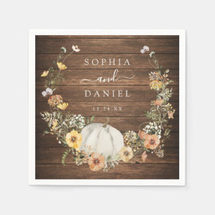 Rustic Floral Harvest Pumpkin Wedding Cocktail Napkin