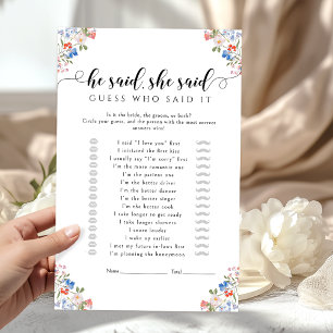 Rustic Floral He said She said Bridal Shower Game
