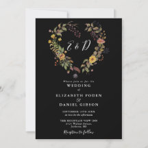 Rustic Floral Heart Black And White Wedding