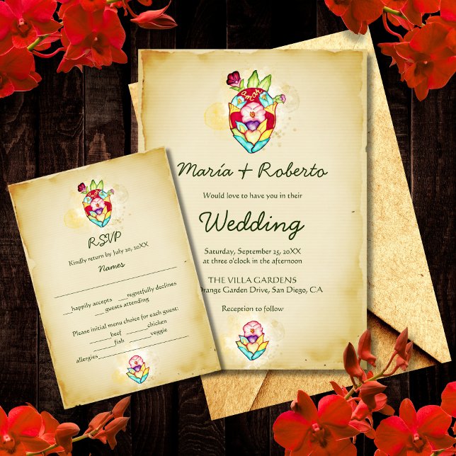 Rustic Floral Heart Mexican Wedding RSVP Enclosure Invitation (Creator Uploaded)