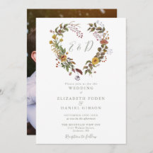 Rustic Floral Heart Sage Green Photo Wedding