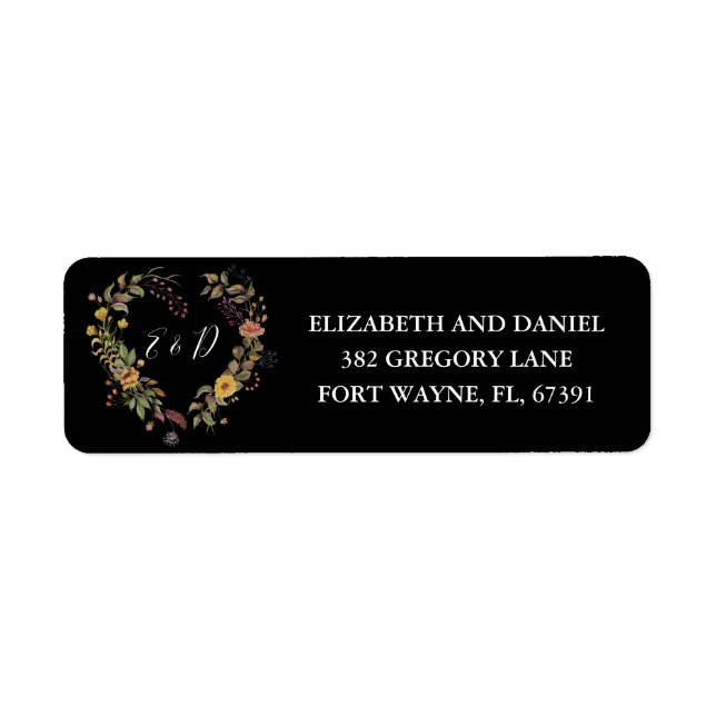 Rustic Floral Heart Wedding Return Address (Front)