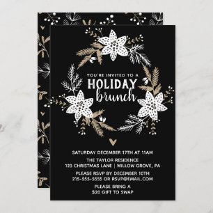 Rustic Floral Holiday Brunch Party Invitation