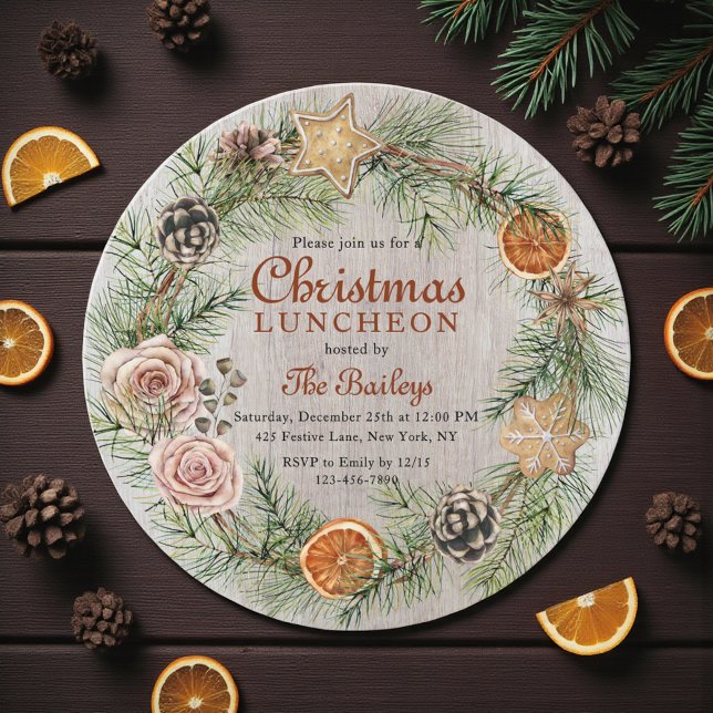 Rustic Floral Holiday Frame | Christmas Luncheon Invitation (Creator Uploaded)