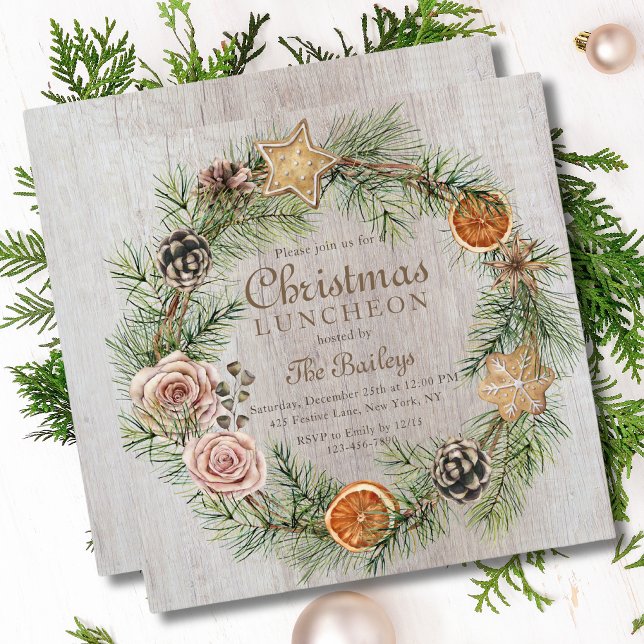 Rustic Floral Holiday Frame | Christmas Luncheon Invitation (Creator Uploaded)