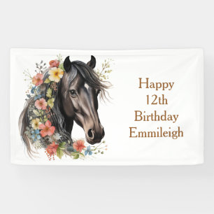 Rustic Floral Horse 12th Birthday Banner