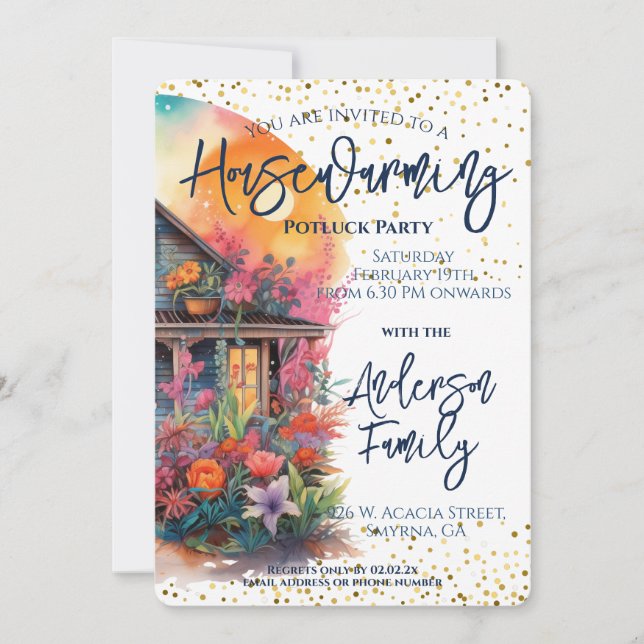 Rustic Floral Housewarming Party Invitation (Front)