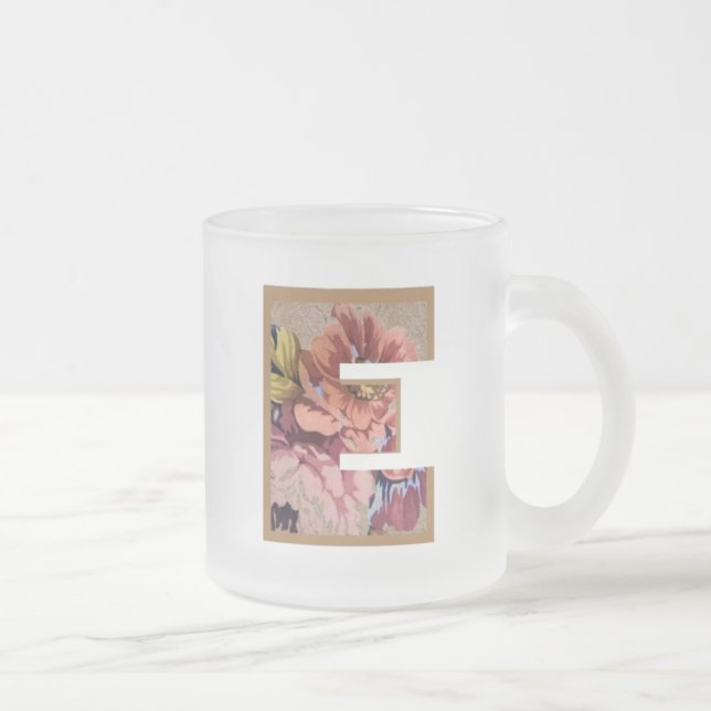 Rustic Floral Initial Letter E Monogram Frosted Glass Coffee Mug (Right)