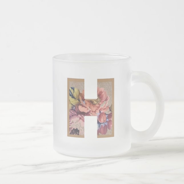 Rustic Floral Initial Letter H Monogram Frosted Glass Coffee Mug (Right)