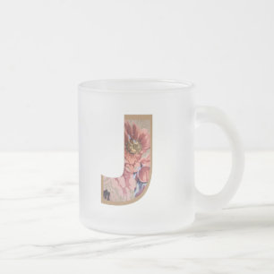 Rustic Floral Initial Letter J Monogram Frosted Glass Coffee Mug