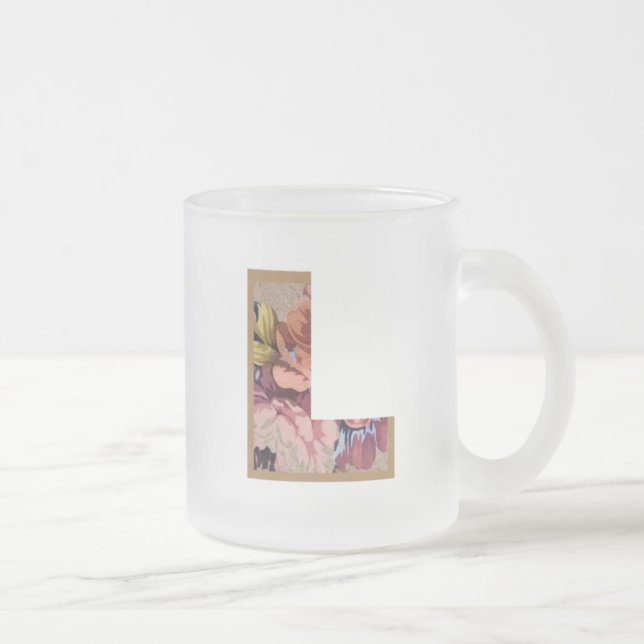 Rustic Floral Initial Letter L Monogram Frosted Glass Coffee Mug (Right)
