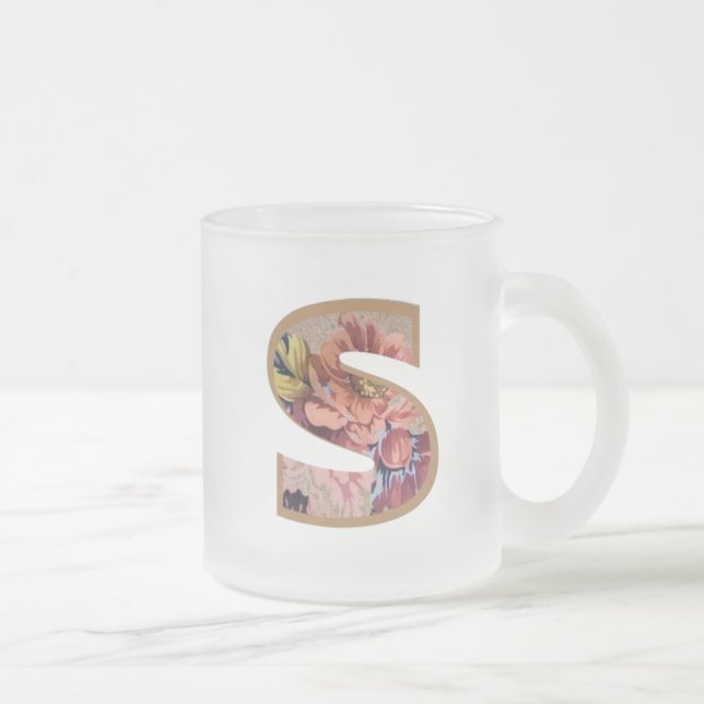 Rustic Floral Initial Letter S Monogram Frosted Glass Coffee Mug (Right)