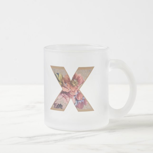 Rustic Floral Initial Letter X Monogram Frosted Glass Coffee Mug (Right)