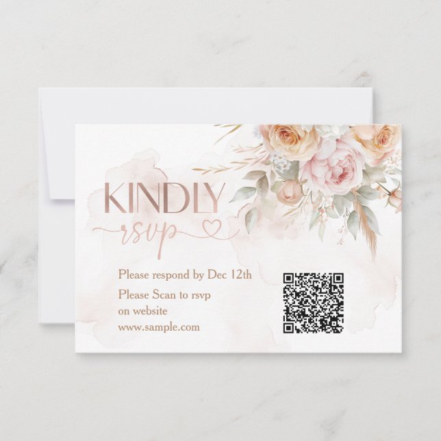 Rustic Floral Isn't She Onederful Birthday RSVP QR Thank You Card (Front)
