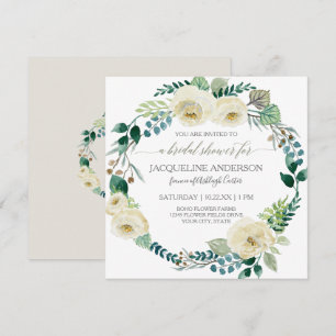 Rustic Floral Ivory Rose Foliage Bridal Shower Invitation
