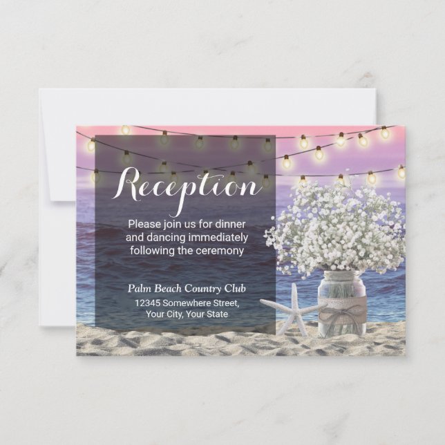 Rustic Floral Jar Starfish Beach Wedding Reception Invitation (Front)