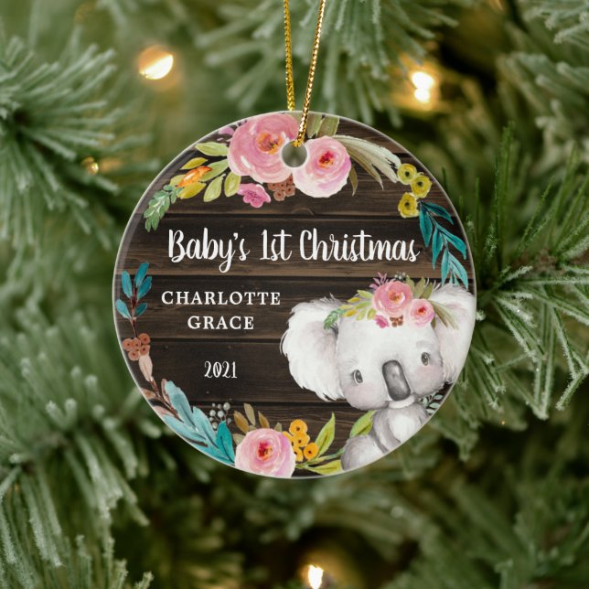Rustic Floral Koala Baby's First Christmas Ceramic Tree Decoration (Tree)