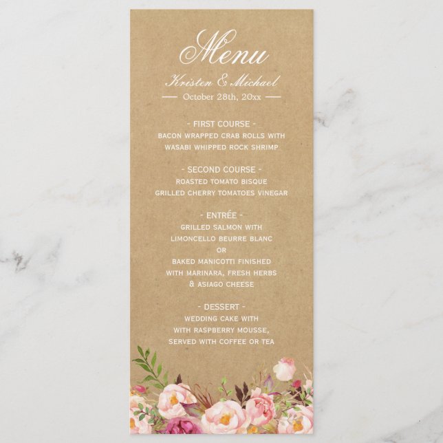Rustic Floral Kraft | Elegant Chic Wedding Menu (Front)