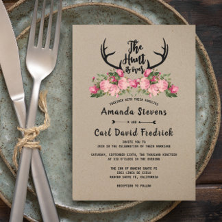 Rustic Floral Kraft Hunt is Over Wedding Invitation