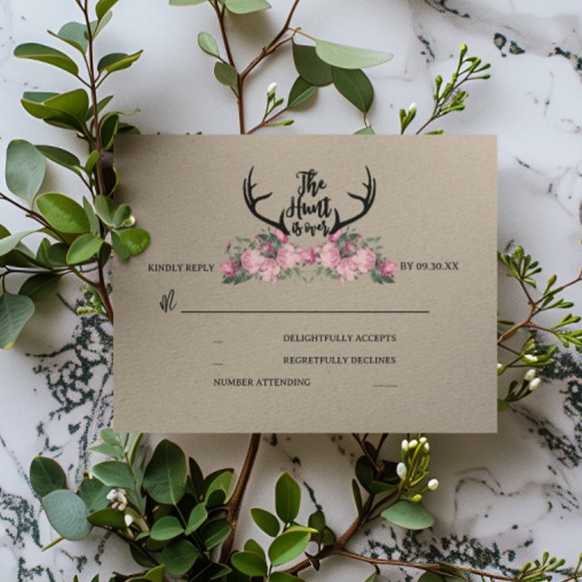 Rustic Floral Kraft Hunt is Over Wedding RSVP Card (Creator Uploaded)