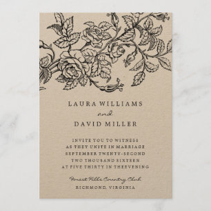 Rustic Floral Kraft Rose Garden Wedding Invitation