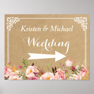 Rustic Floral Kraft   Wedding Direction Sign