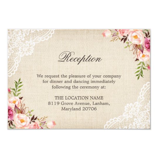 Rustic Floral Lace Burlap Reception Accommodation Card