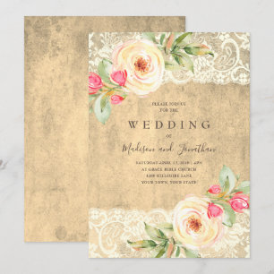 Rustic Floral Lace Vintage Wedding Invitation