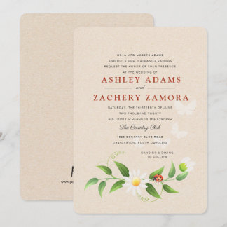 Rustic Floral Ladybug Butterfly Wedding Invitation
