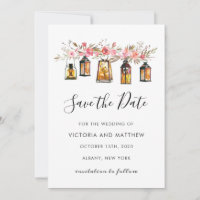 Rustic Floral Lantern Wedding Save the Date