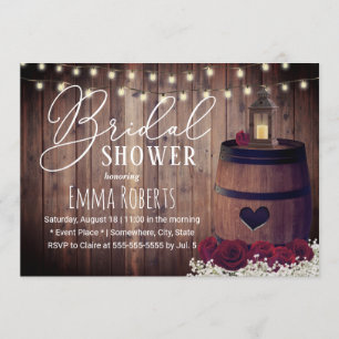 Rustic Floral Lantern Wine Barrel Bridal Shower Invitation