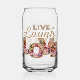 Rustic Floral Letters Live Laugh Love  Can Glass