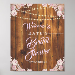 Rustic Floral Light String Wood Bridal Shower Sign