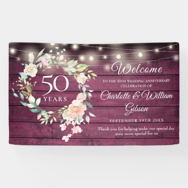 Rustic Floral Lights 50th Anniversary Welcome Banner (Horizontal)