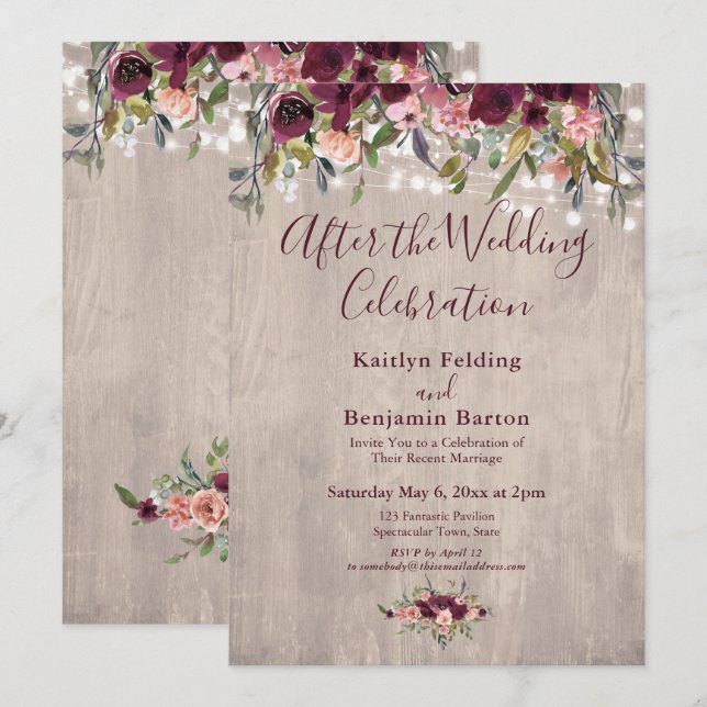 Rustic Floral Lights After the Wedding Celebration Invitation (Front/Back)